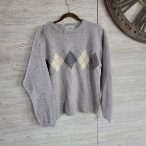 Heather Tweed Wool Shetland Argyle Sweater Mens SZ M Grey